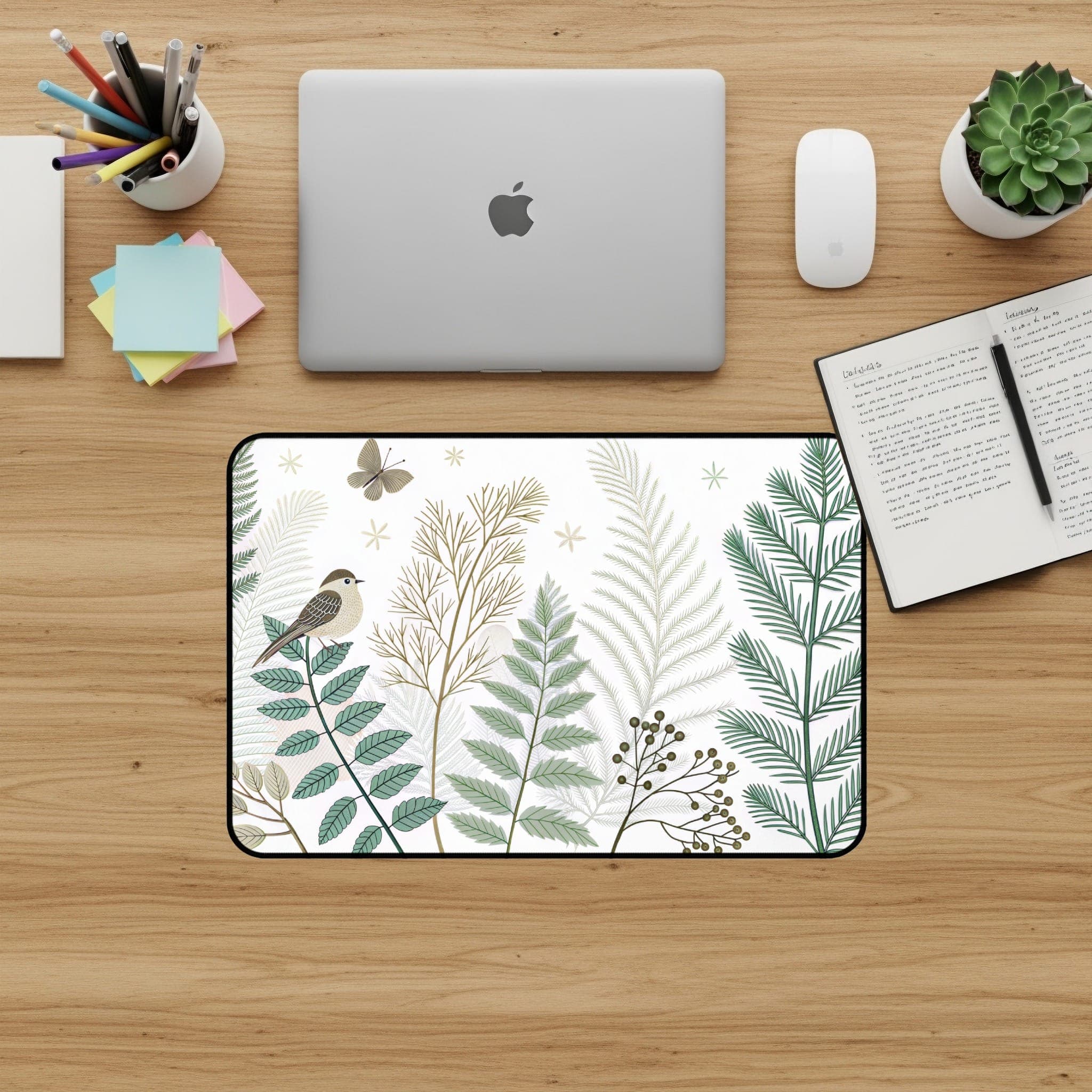 Vogel-Schreibtischunterlage, Botanisches Mauspad, Natur-Schreibtischunterlage, Schreibtisch-Accessoires, Farne, Floral, Vogel, Einzigartig, Modernes Schreibtisch-Dekor, Büro-Dekor