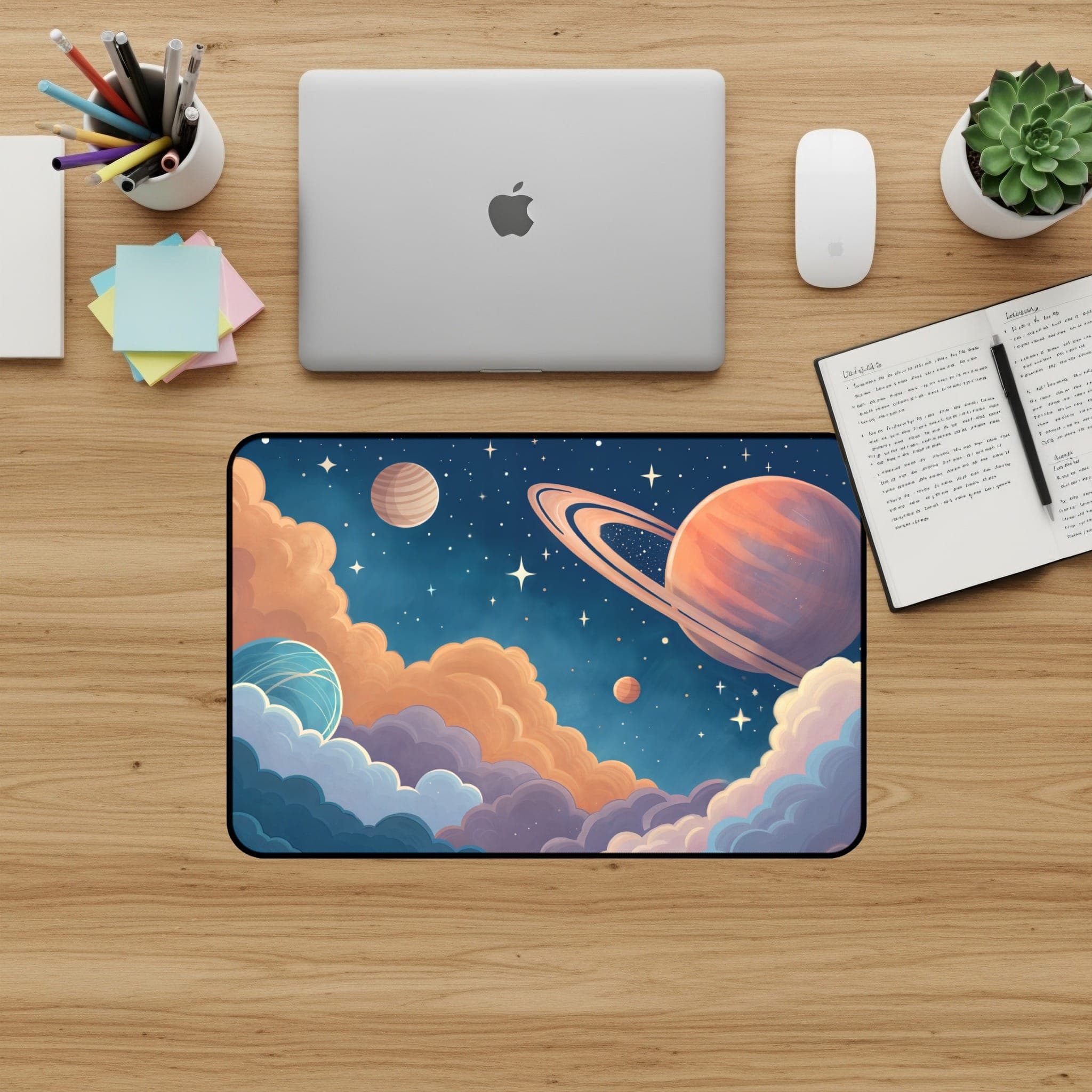 Planeten-Schreibtischunterlage, Weltraum-Mauspad, Ästhetisches Schreibtischzubehör, Galaxy Desk Pad, Himmlische Computer-Unterlage, Große Schreibtischunterlage, Saturn-Deko