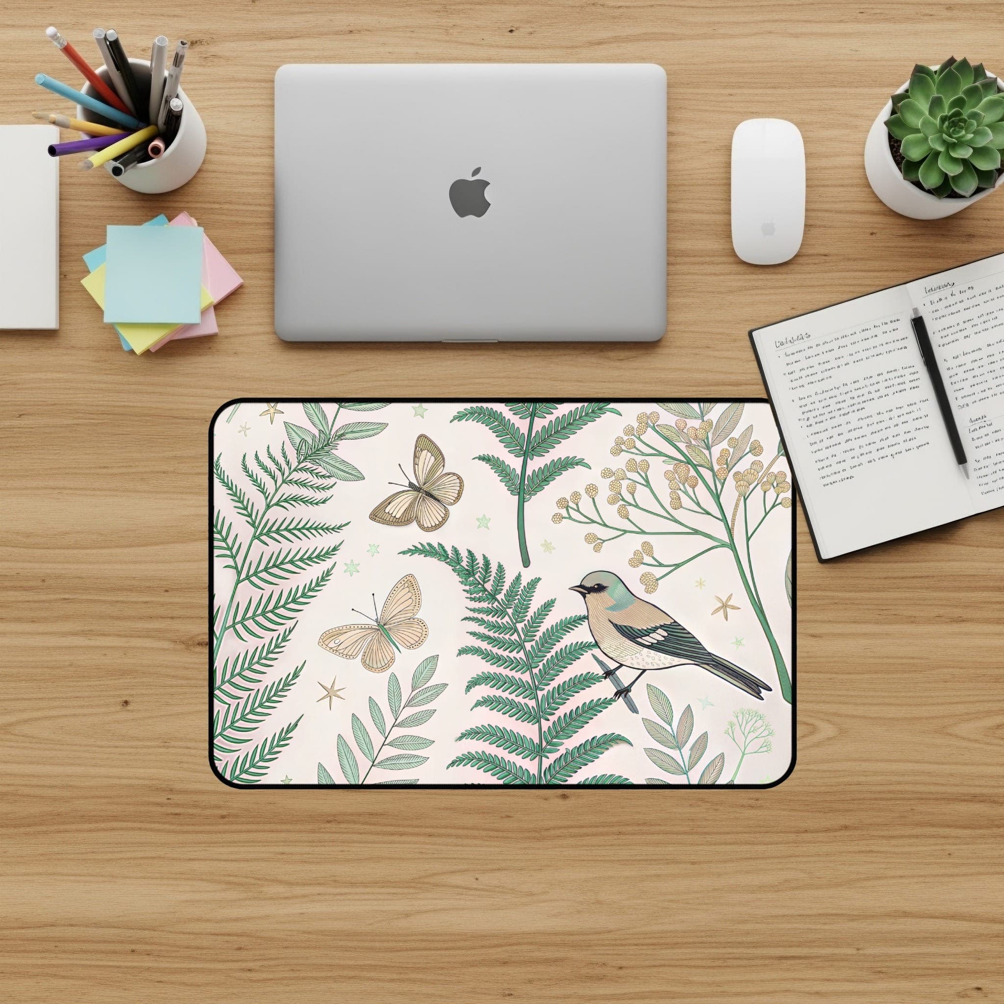 Bird Butterfly Desk Mat, Nature Mouse Pad, Botanical Desk Pad, Office Accessories, Computer Mat, Aesthetic Desk Decor, Large Desk Mat