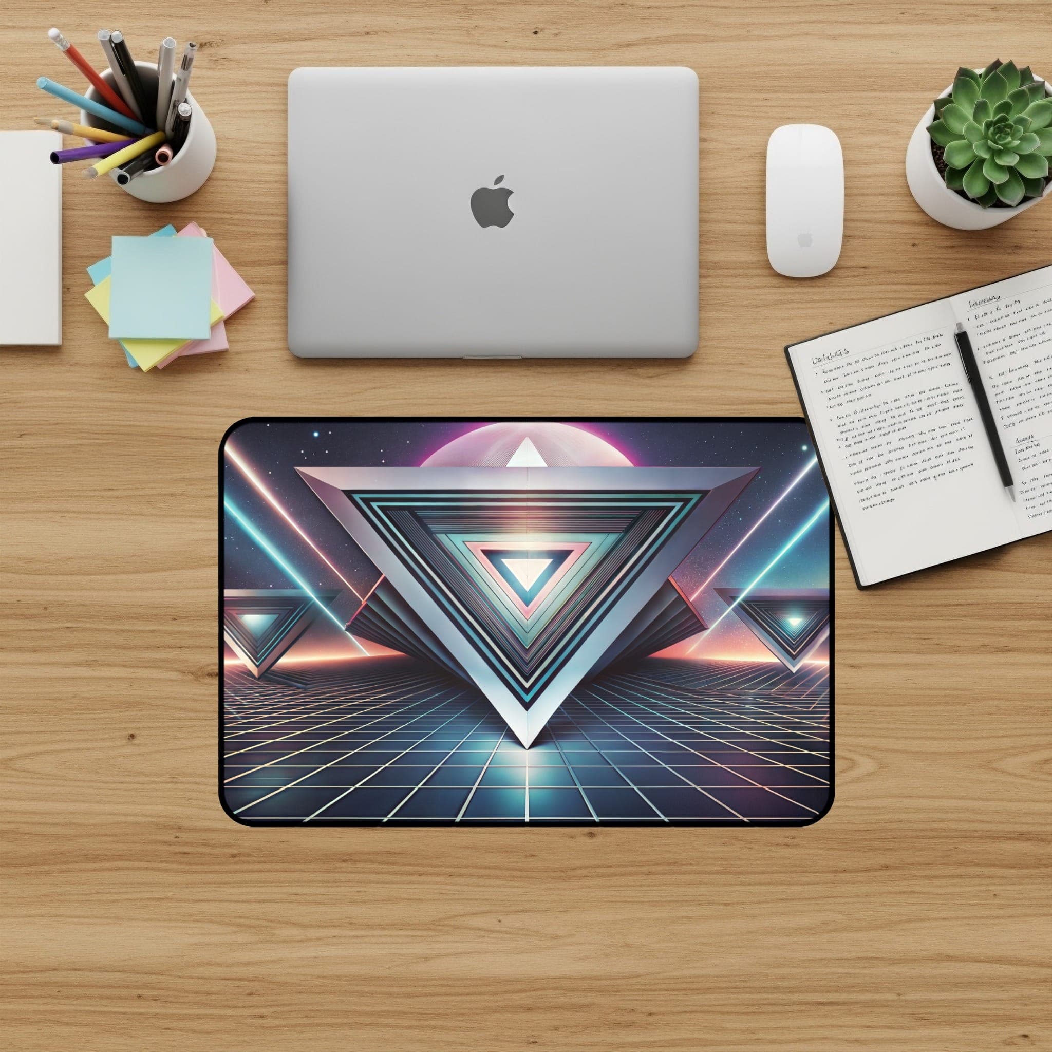 Synthwave Desk Mat, Retro Gaming Mouse Pad, Geometric Desk Pad, 80s Vaporwave Desk Accessories, Aesthetic Computer Mat, Neon Desk Decor