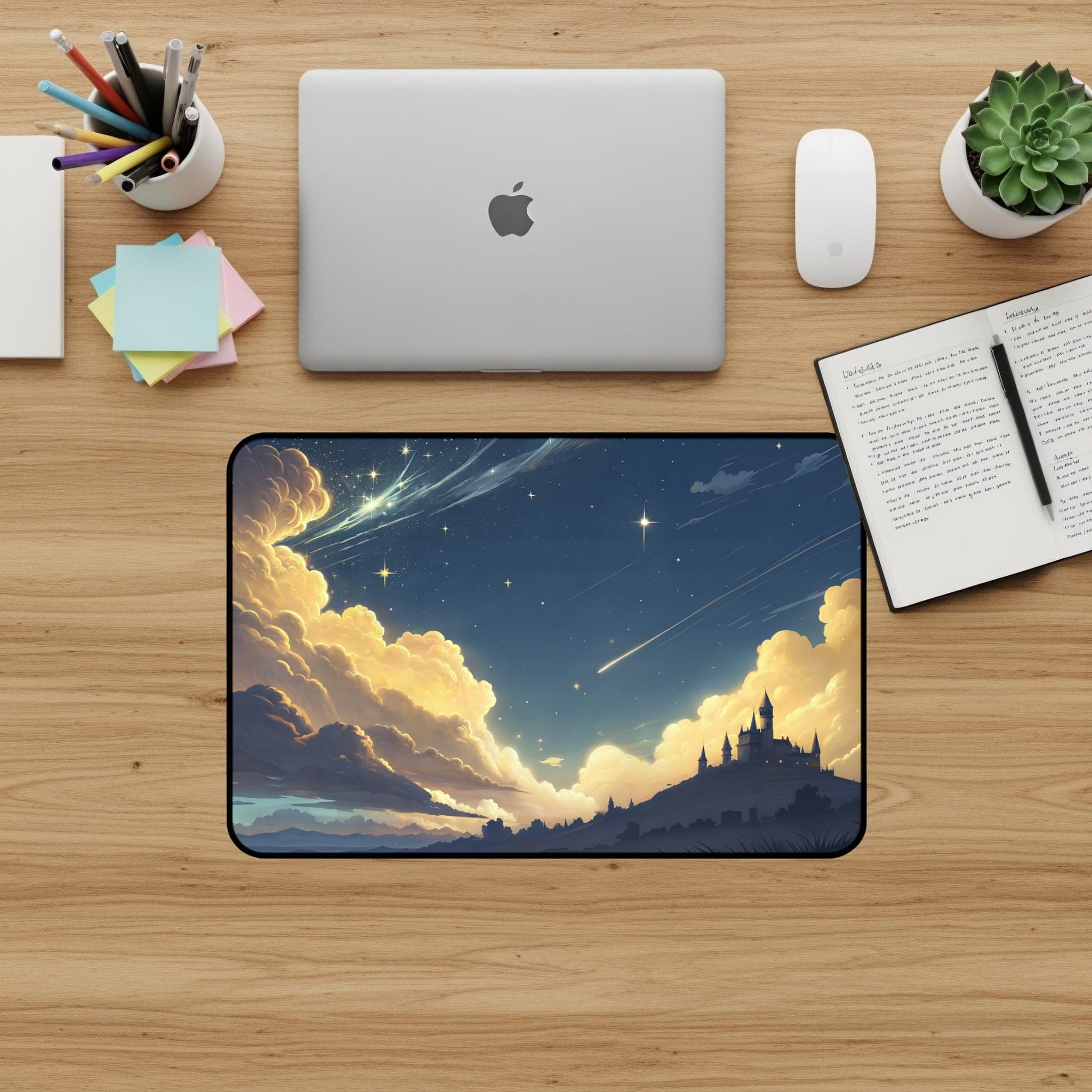Night Sky Castle Desk Mat, Gaming Mouse Pad, Extended Desk Pad, Large Mousepad, Desk Accessories, Sky Cloud Star Desk Mat