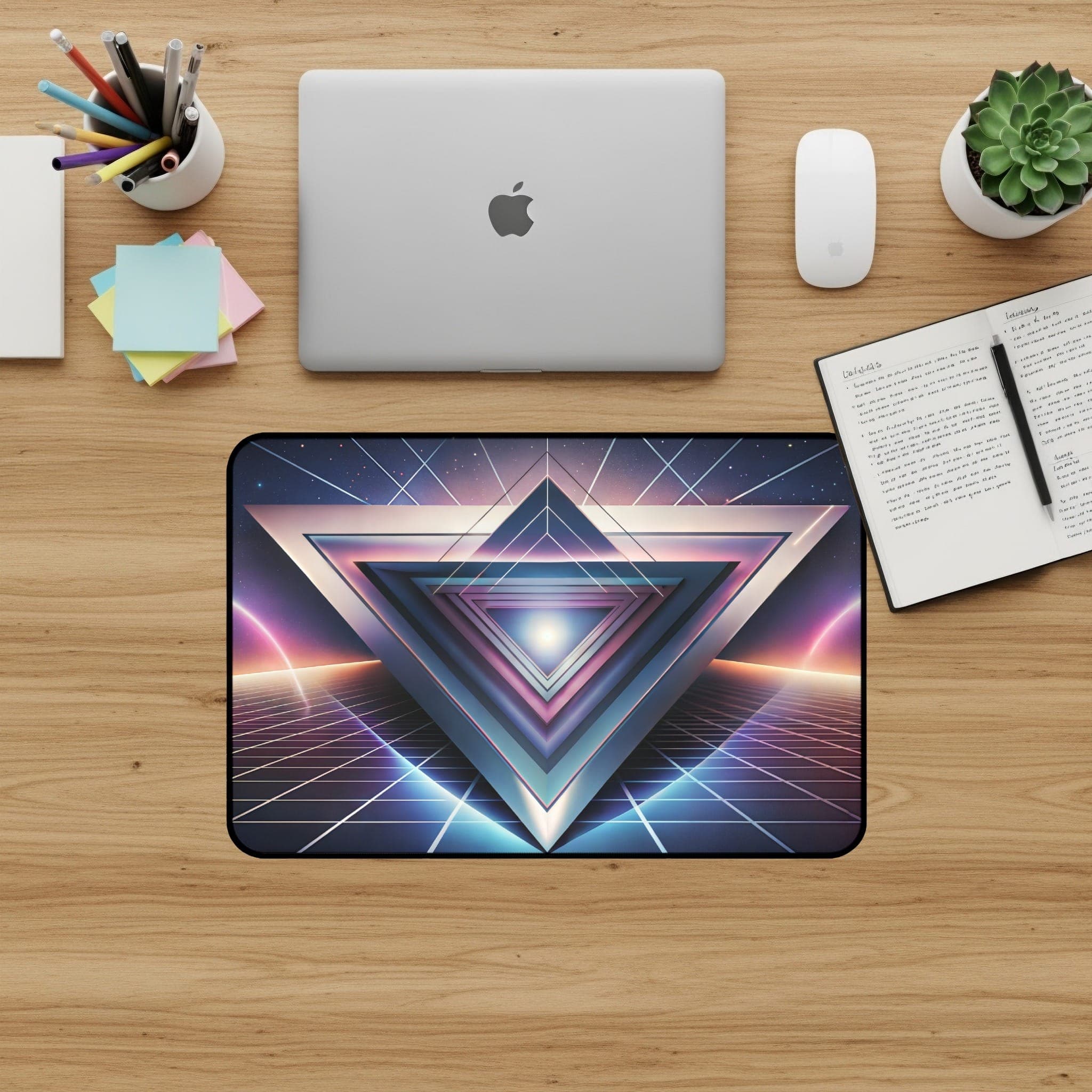 Retro Triangle Desk Mat, Aesthetic Mouse Pad, Synthwave Desk Pad, 80s Computer Mat, Gaming Desk Mat, Cool Desk Accessories