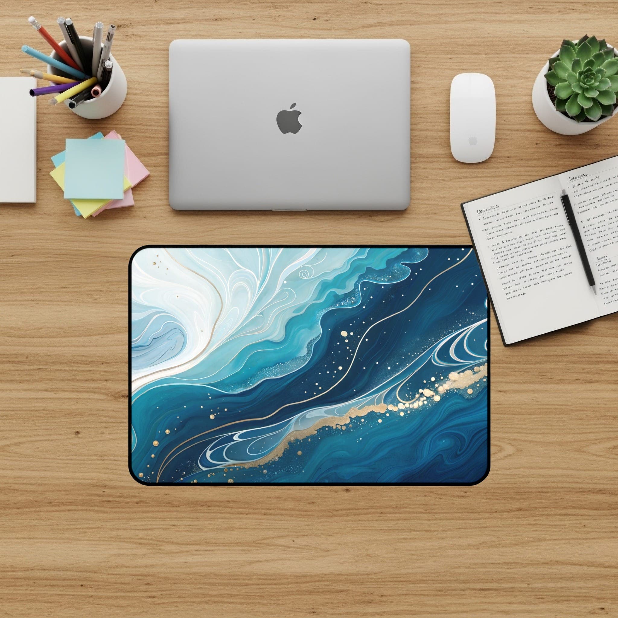 Abstract Desk Mat, Blue and Gold, Desk Pad, Mouse Pad, Desk Accessories, Office Decor, Aesthetic Desk Mat, Work From Home Desk Mat