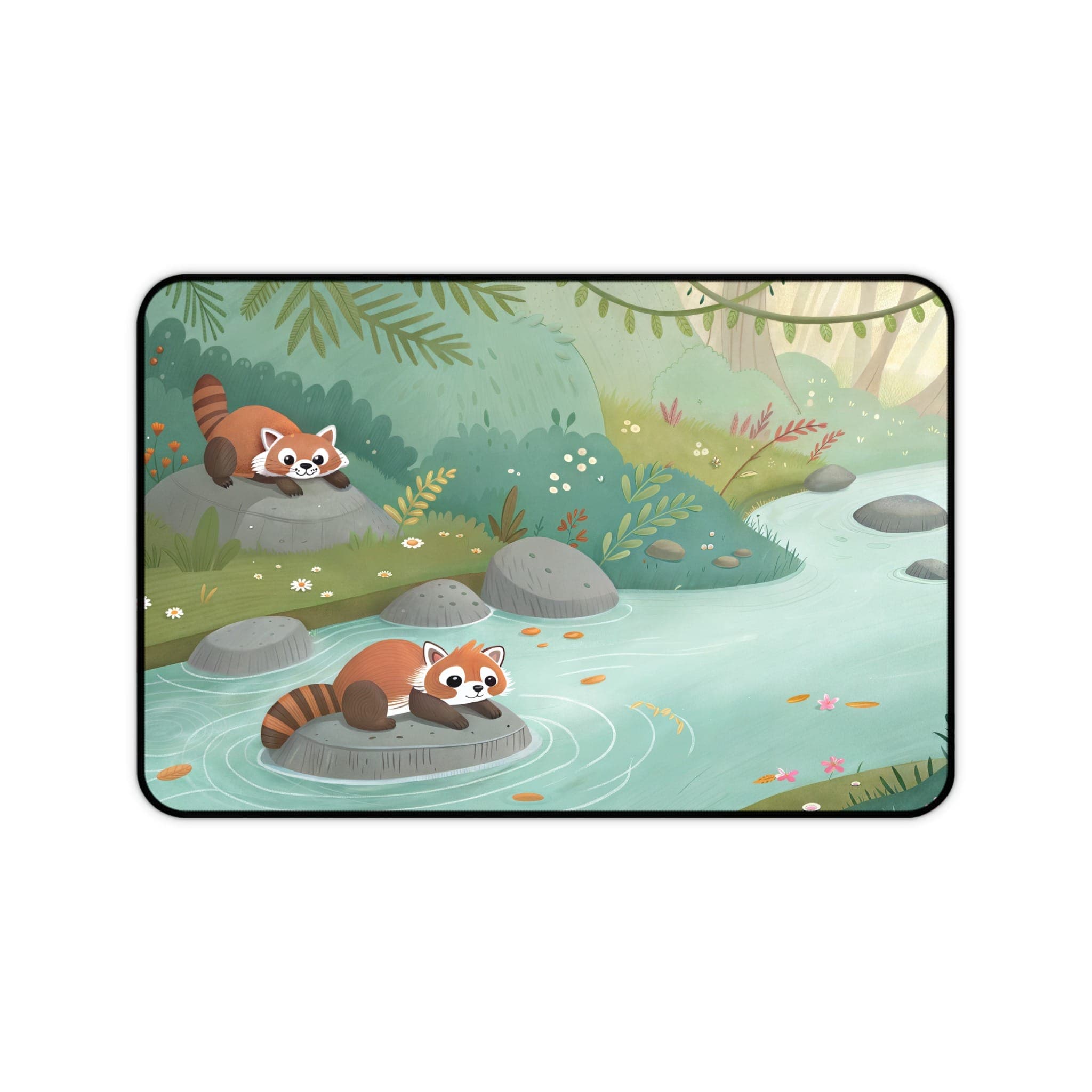 Roter Panda Schreibtischunterlage, Fluss-Mauspad, Süße Schreibtischunterlage, Wald-Schreibtischzubehör, Tier-Schreibtischunterlage, Gaming-Mauspad, Büro-Deko