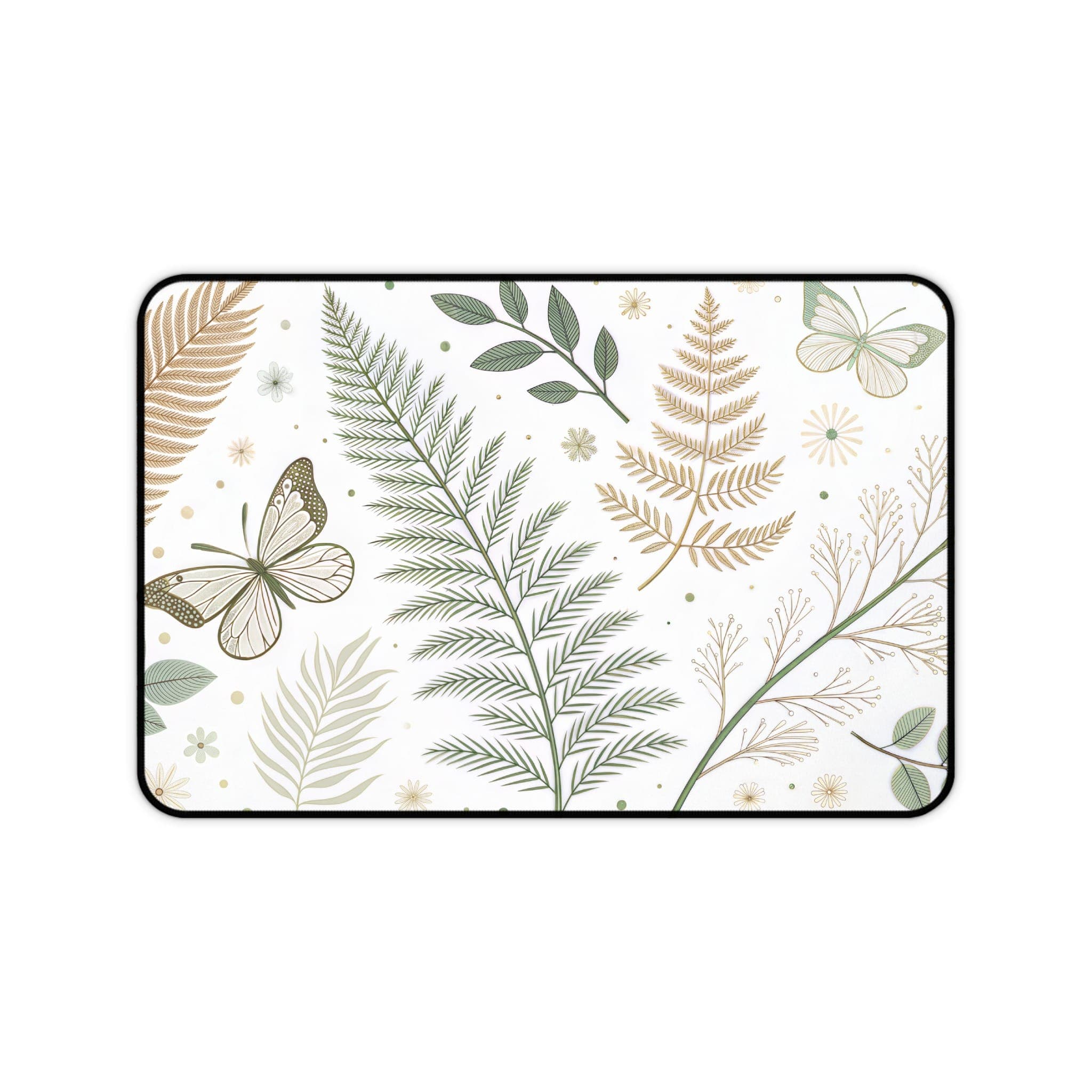Botanische Schreibtischunterlage, Farn-Mauspad, Schmetterlings-Schreibtischunterlage, Natur-Schreibtisch-Accessoire, Florale Schreibtischunterlage, Stilvolle Büro-Deko, Großes Gaming-Mauspad