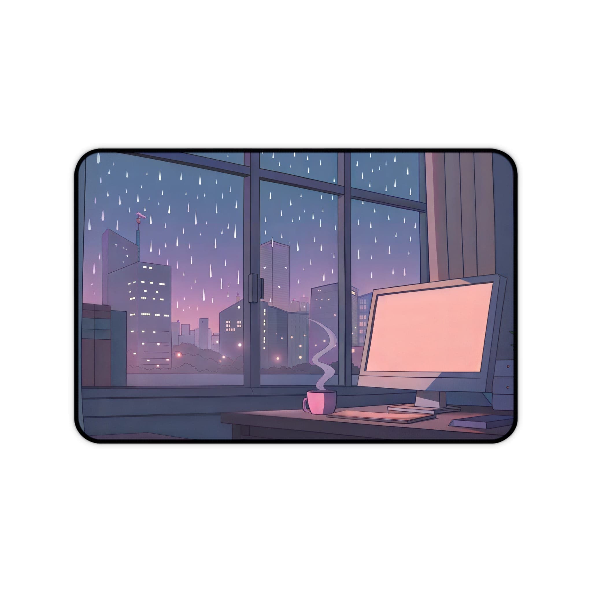Rainy Day Desk Mat, Cityscape Mousepad, Lofi Desk Pad, Ästhetisches Schreibtisch-Zubehör, Gemütliche Computer-Matte, Kawaii Desk Mat für das Work-Setup