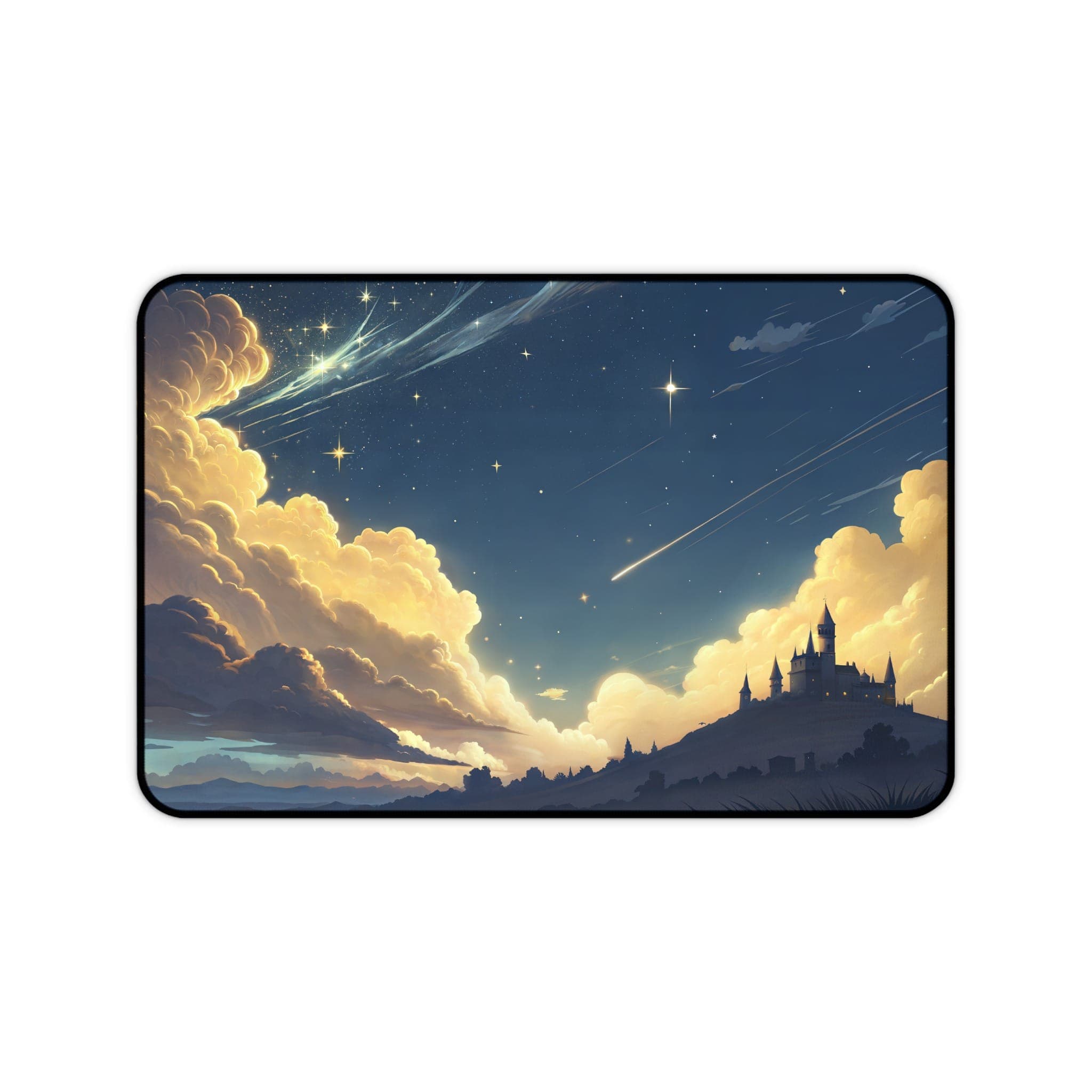 Night Sky Castle Desk Mat, Gaming Mouse Pad, Extended Desk Pad, Large Mousepad, Desk Accessories, Sky Cloud Star Desk Mat