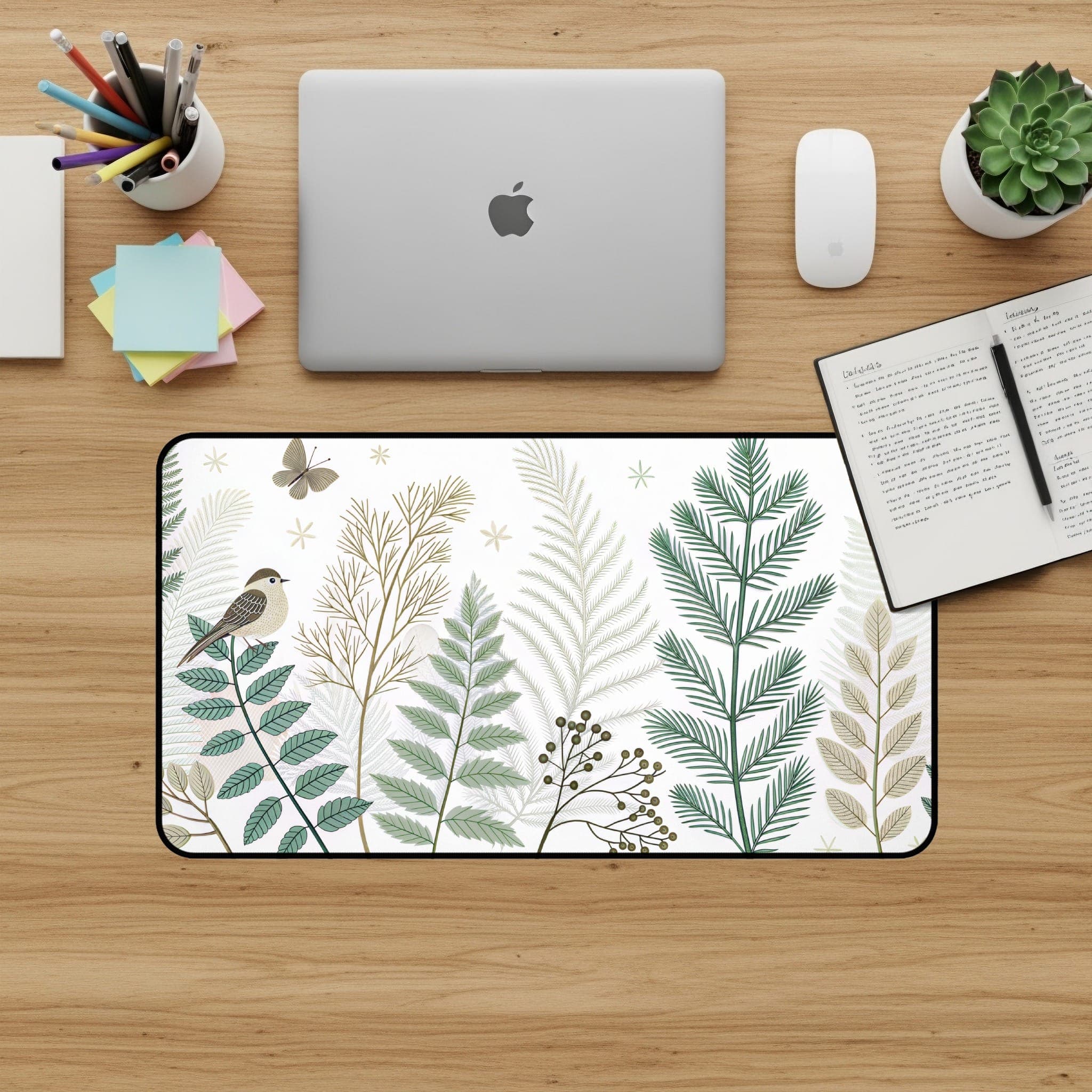 Vogel-Schreibtischunterlage, Botanisches Mauspad, Natur-Schreibtischunterlage, Schreibtisch-Accessoires, Farne, Floral, Vogel, Einzigartig, Modernes Schreibtisch-Dekor, Büro-Dekor