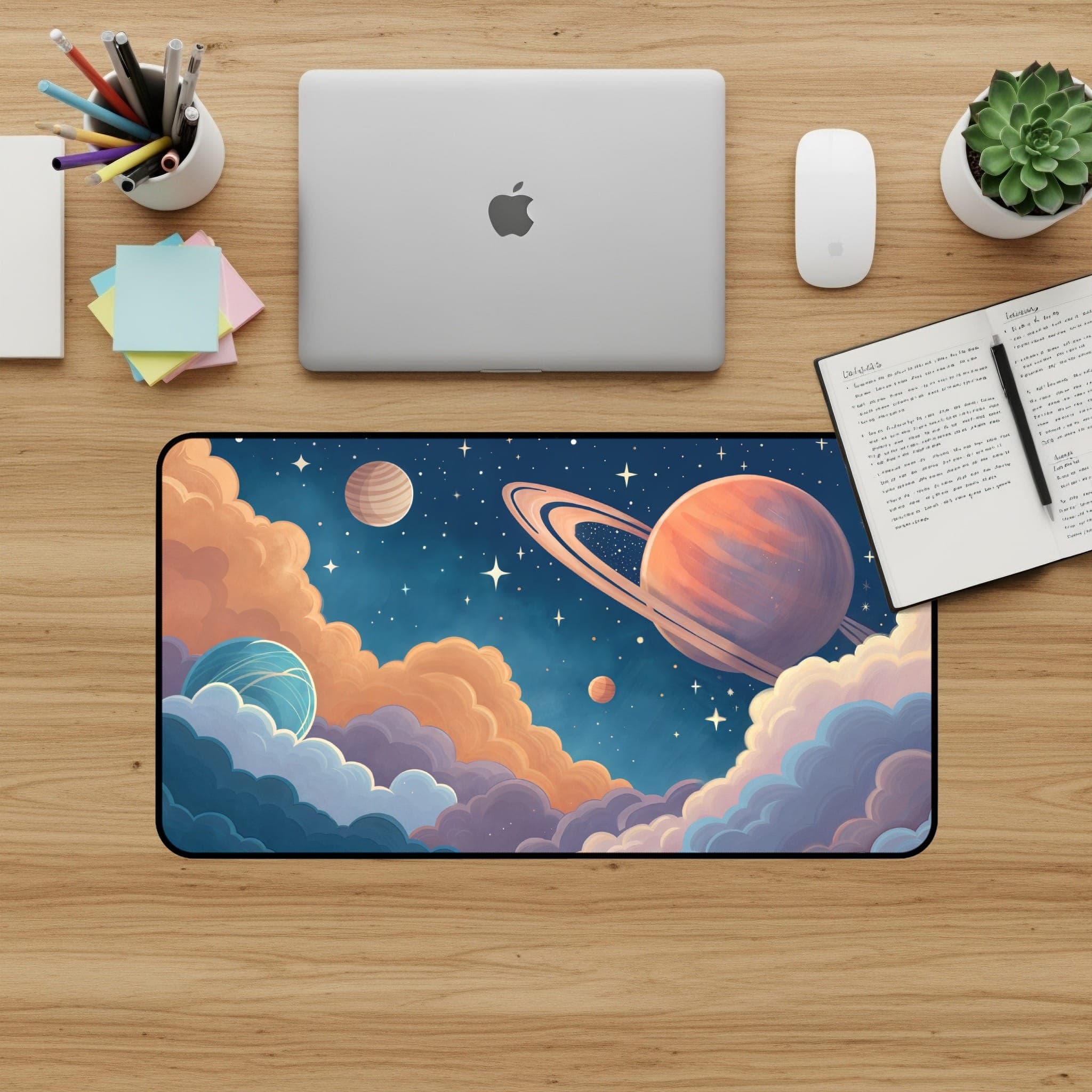 Planeten-Schreibtischunterlage, Weltraum-Mauspad, Ästhetisches Schreibtischzubehör, Galaxy Desk Pad, Himmlische Computer-Unterlage, Große Schreibtischunterlage, Saturn-Deko