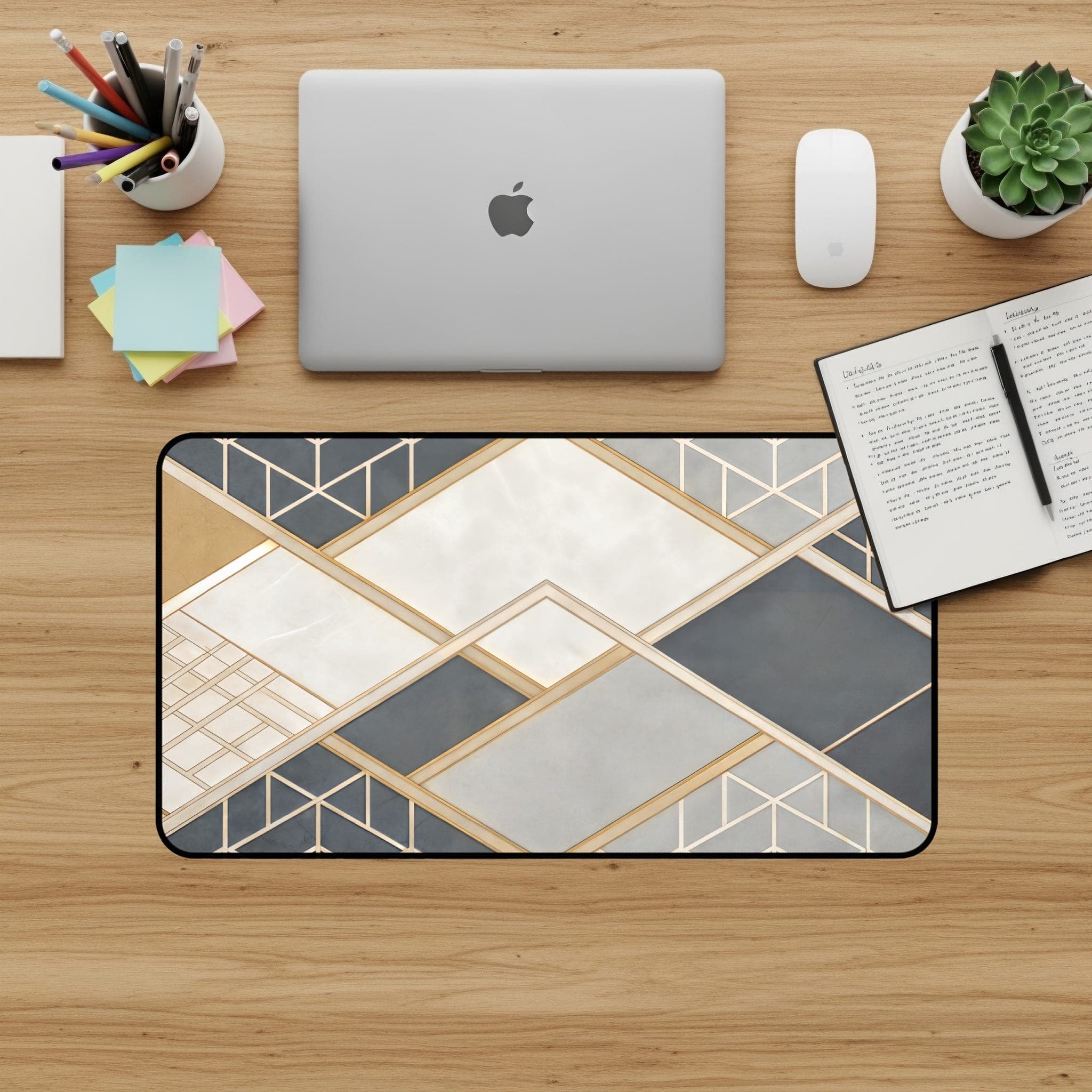 Geometric Desk Mat, Modern Mouse Pad, Abstract Desk Pad, Gold Accent, Desk Accessories, Office Decor, Work From Home, Computer Mat