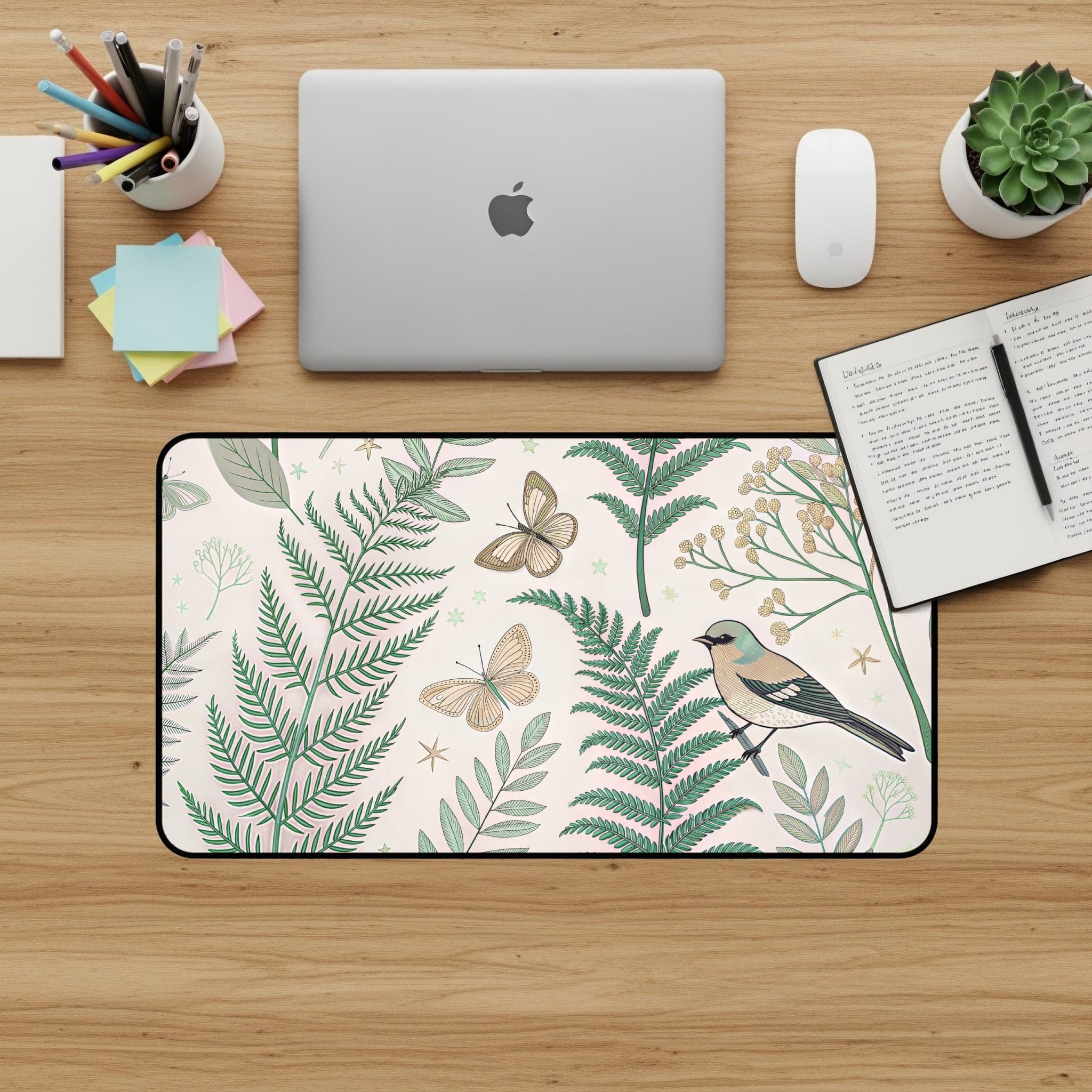 Bird Butterfly Desk Mat, Nature Mouse Pad, Botanical Desk Pad, Office Accessories, Computer Mat, Aesthetic Desk Decor, Large Desk Mat