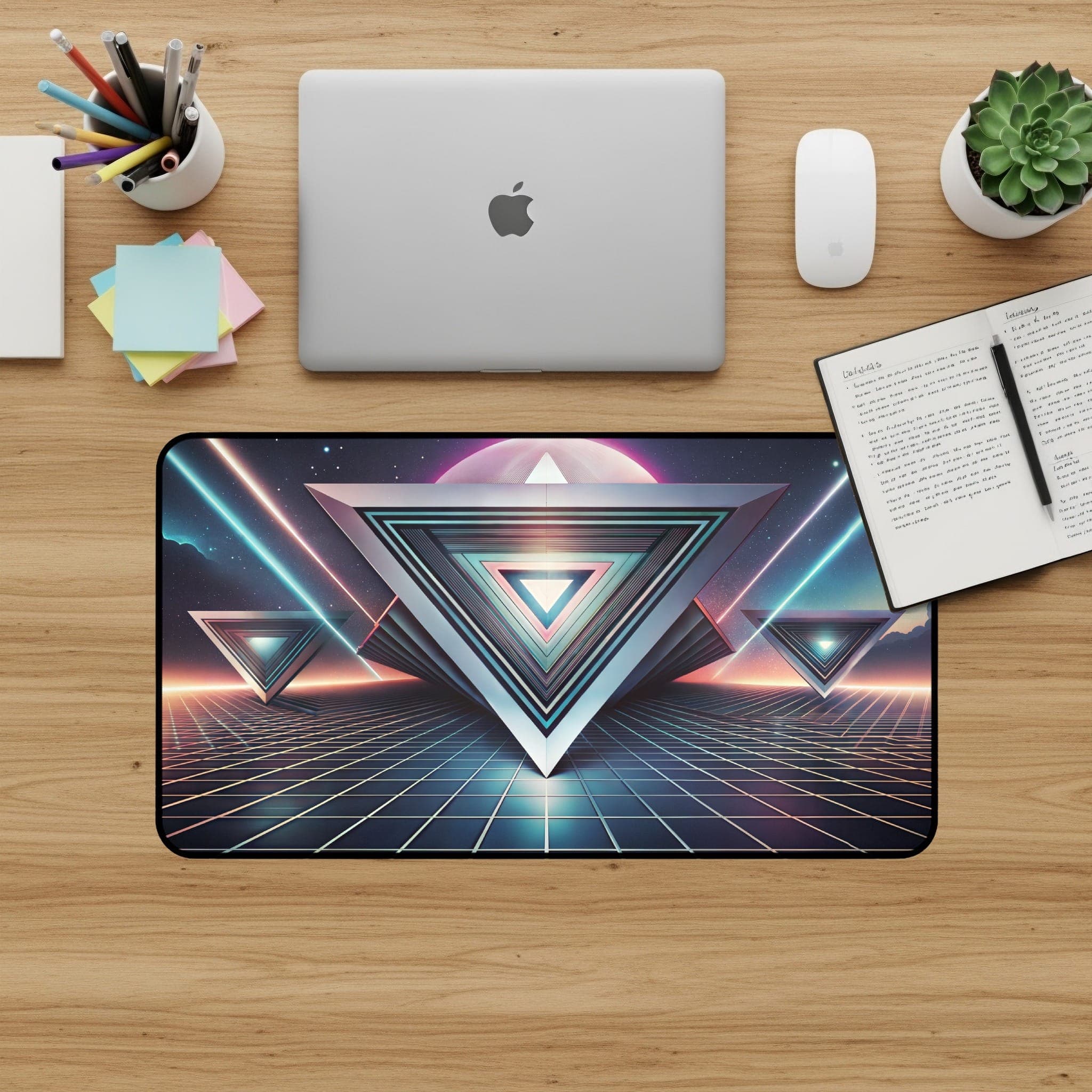 Synthwave Desk Mat, Retro Gaming Mouse Pad, Geometric Desk Pad, 80s Vaporwave Desk Accessories, Aesthetic Computer Mat, Neon Desk Decor