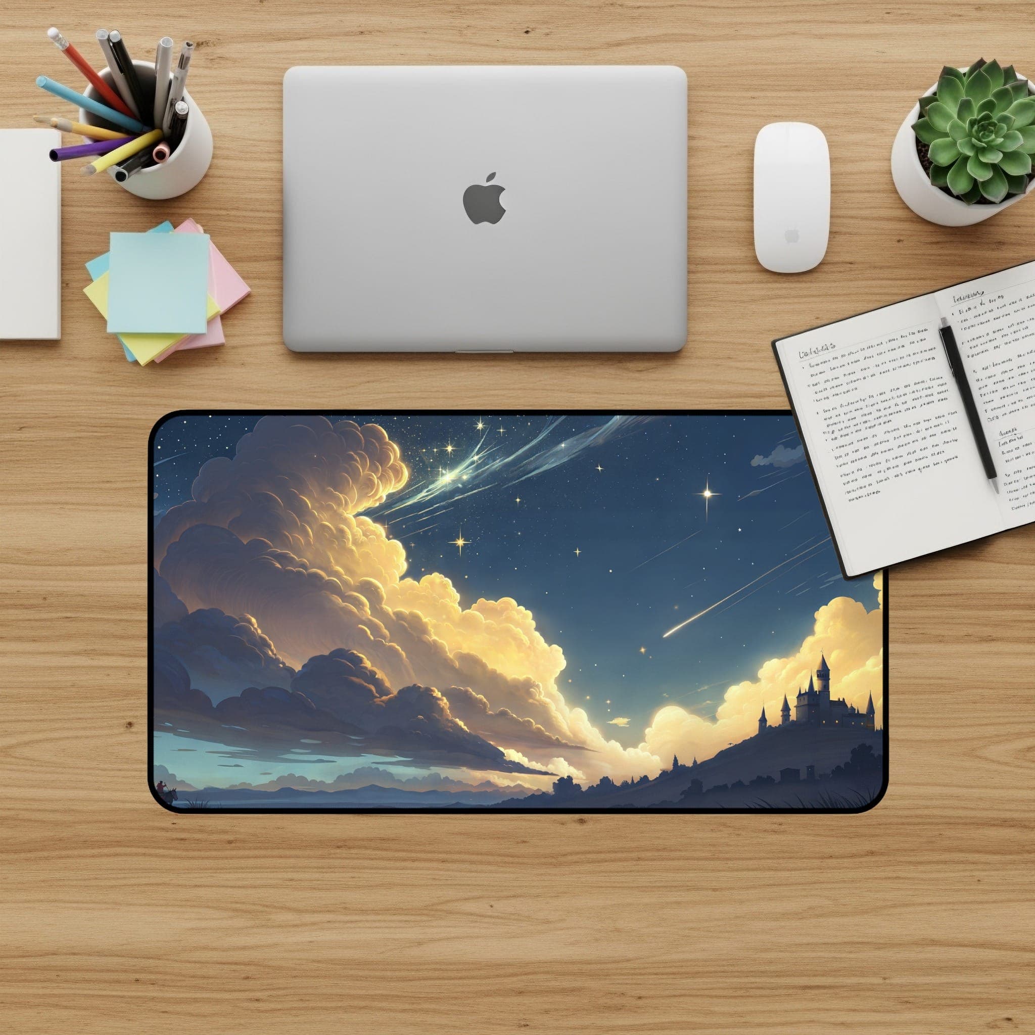 Night Sky Castle Desk Mat, Gaming Mouse Pad, Extended Desk Pad, Large Mousepad, Desk Accessories, Sky Cloud Star Desk Mat