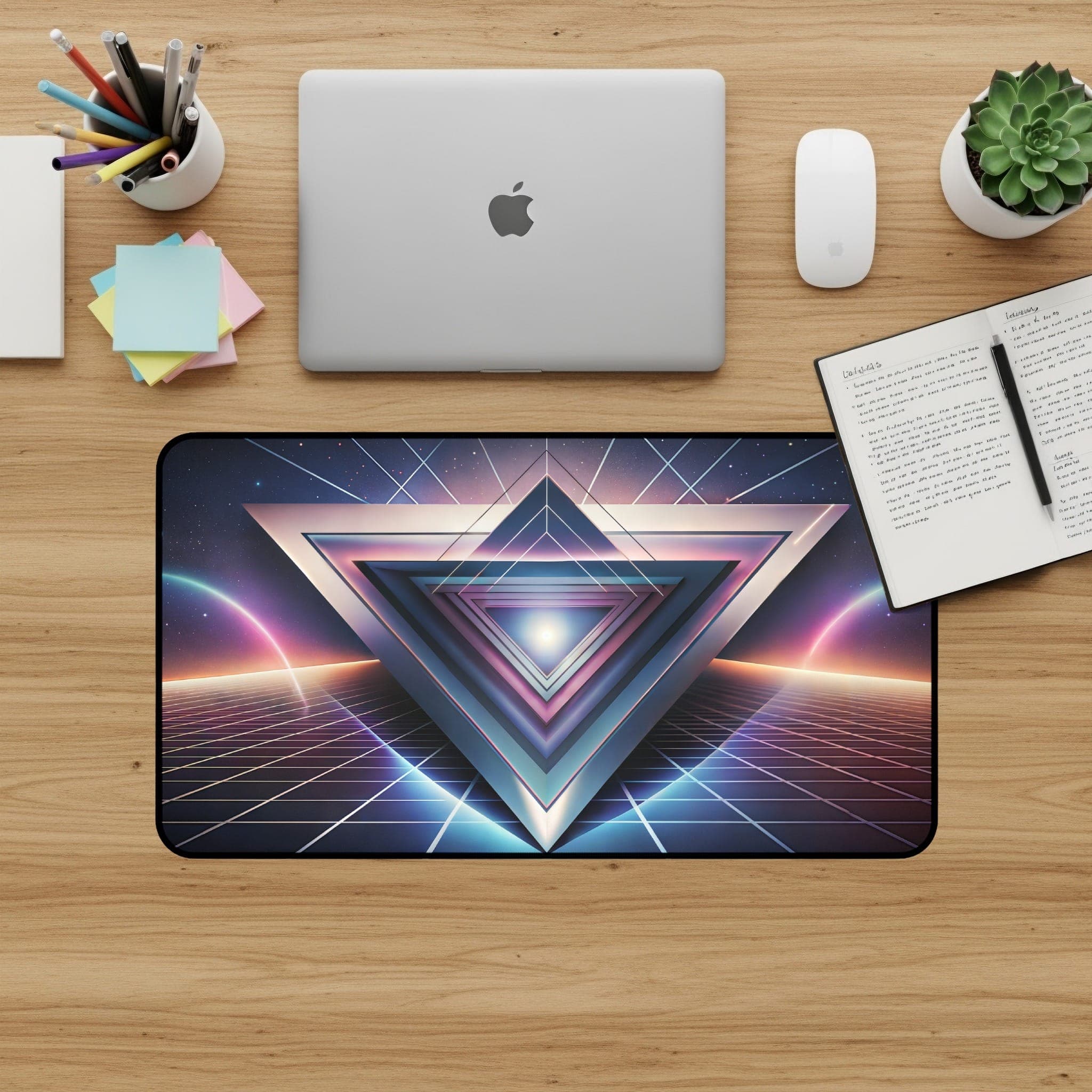 Retro Triangle Desk Mat, Aesthetic Mouse Pad, Synthwave Desk Pad, 80s Computer Mat, Gaming Desk Mat, Cool Desk Accessories