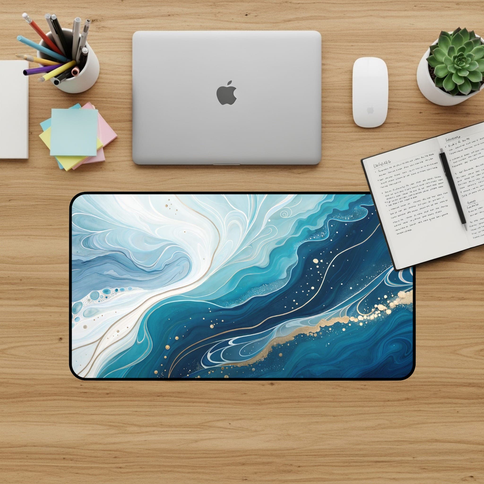 Abstract Desk Mat, Blue and Gold, Desk Pad, Mouse Pad, Desk Accessories, Office Decor, Aesthetic Desk Mat, Work From Home Desk Mat
