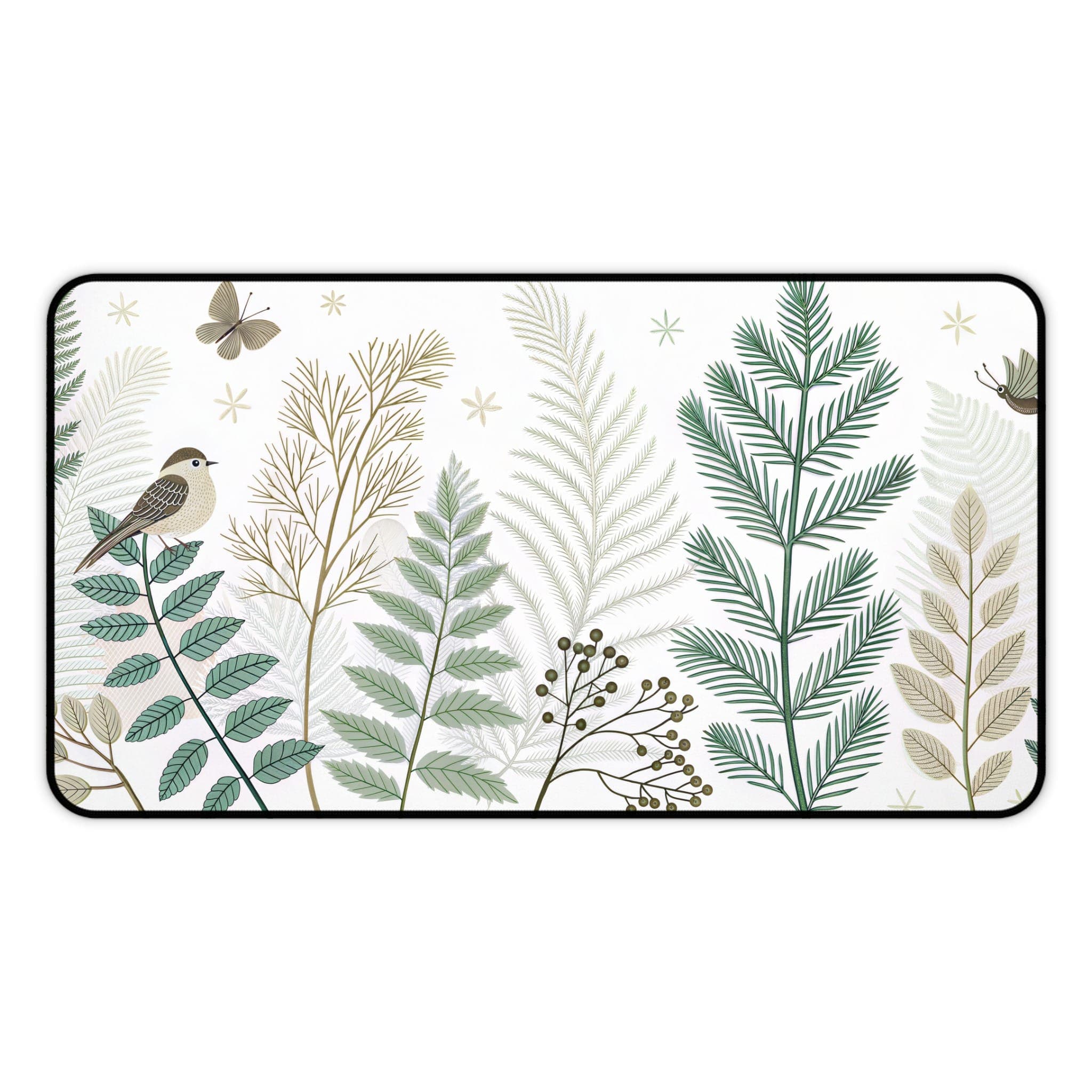 Vogel-Schreibtischunterlage, Botanisches Mauspad, Natur-Schreibtischunterlage, Schreibtisch-Accessoires, Farne, Floral, Vogel, Einzigartig, Modernes Schreibtisch-Dekor, Büro-Dekor