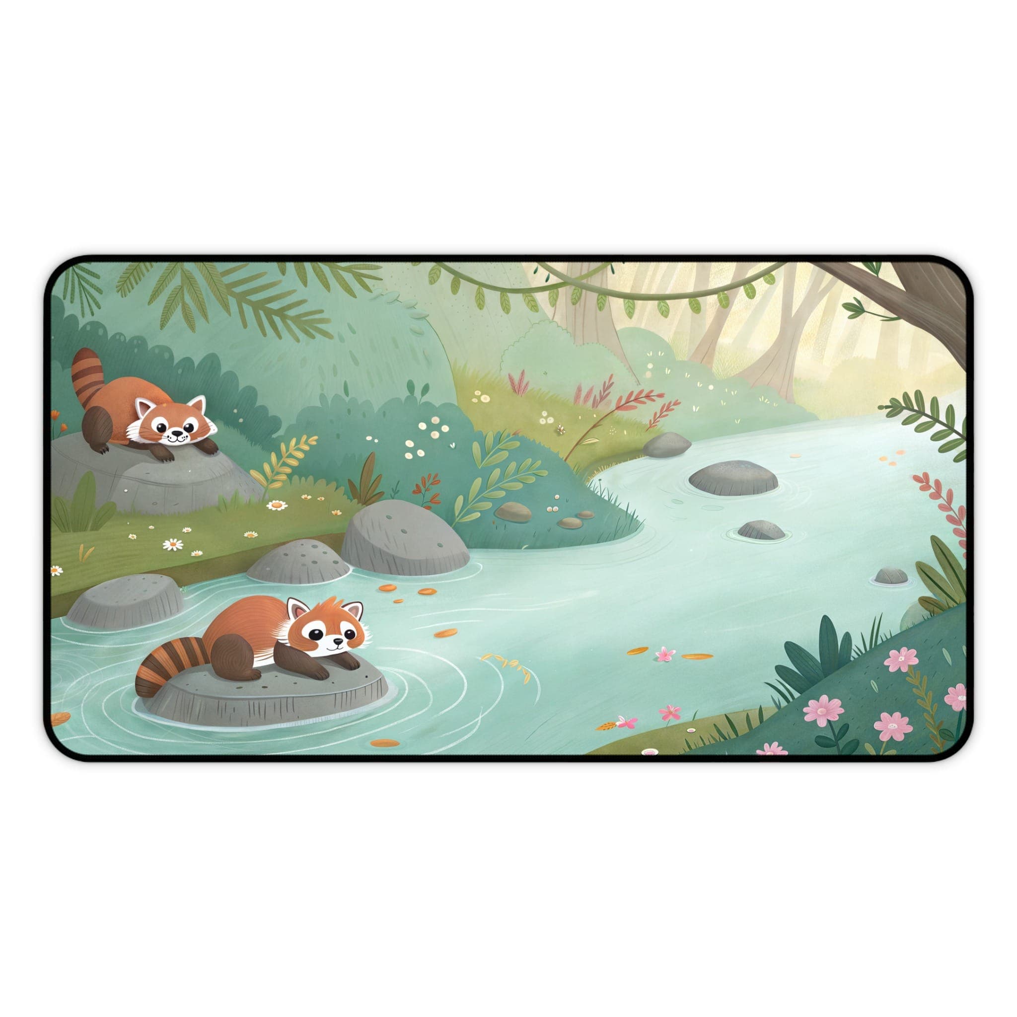 Roter Panda Schreibtischunterlage, Fluss-Mauspad, Süße Schreibtischunterlage, Wald-Schreibtischzubehör, Tier-Schreibtischunterlage, Gaming-Mauspad, Büro-Deko