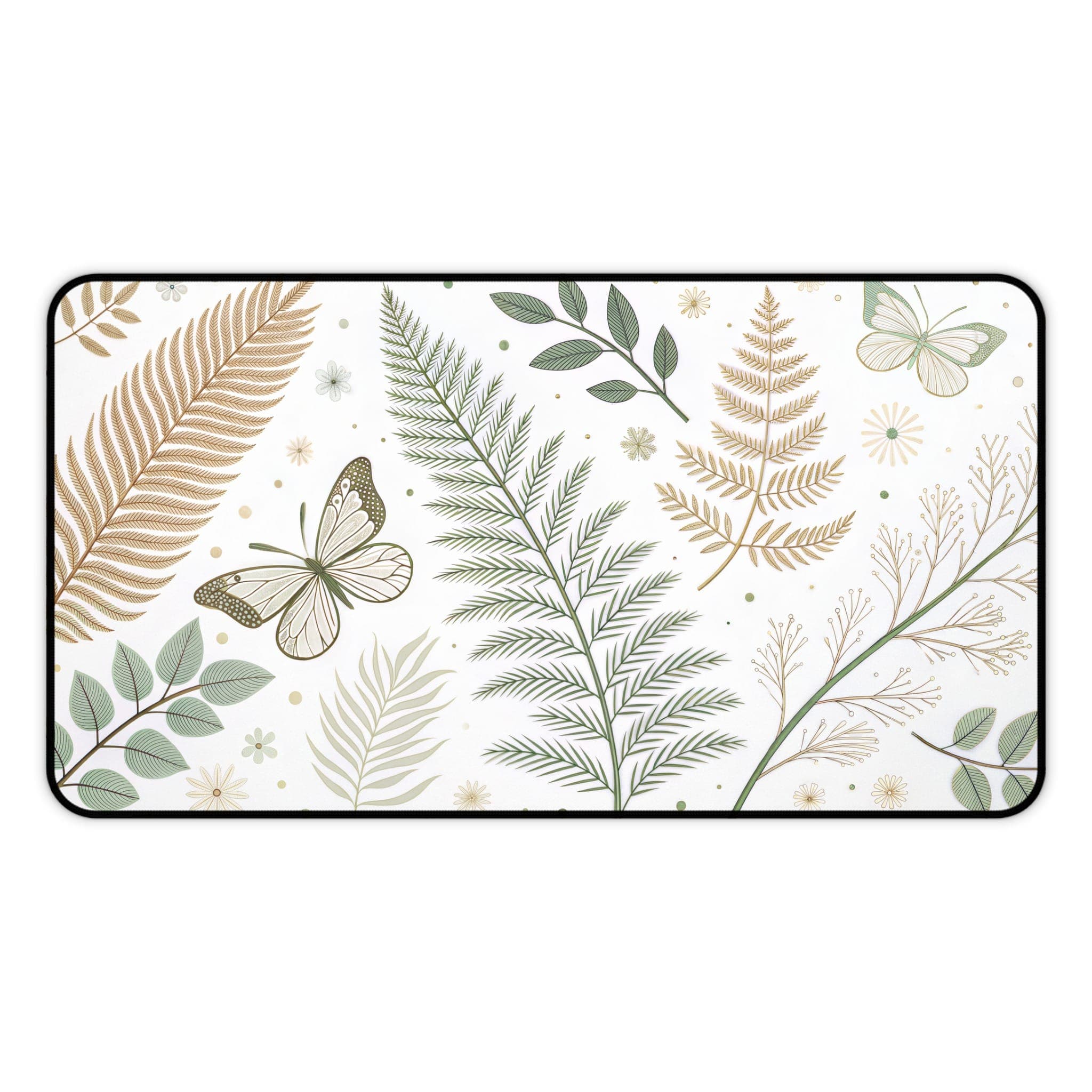 Botanische Schreibtischunterlage, Farn-Mauspad, Schmetterlings-Schreibtischunterlage, Natur-Schreibtisch-Accessoire, Florale Schreibtischunterlage, Stilvolle Büro-Deko, Großes Gaming-Mauspad