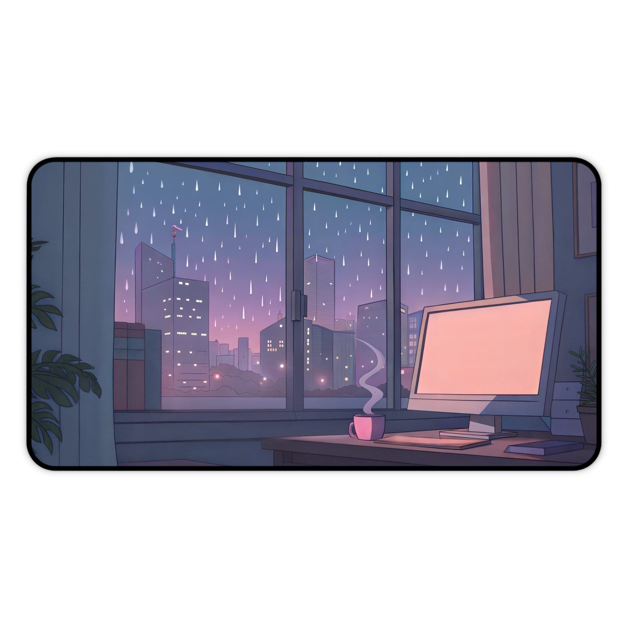 Rainy Day Desk Mat, Cityscape Mousepad, Lofi Desk Pad, Ästhetisches Schreibtisch-Zubehör, Gemütliche Computer-Matte, Kawaii Desk Mat für das Work-Setup