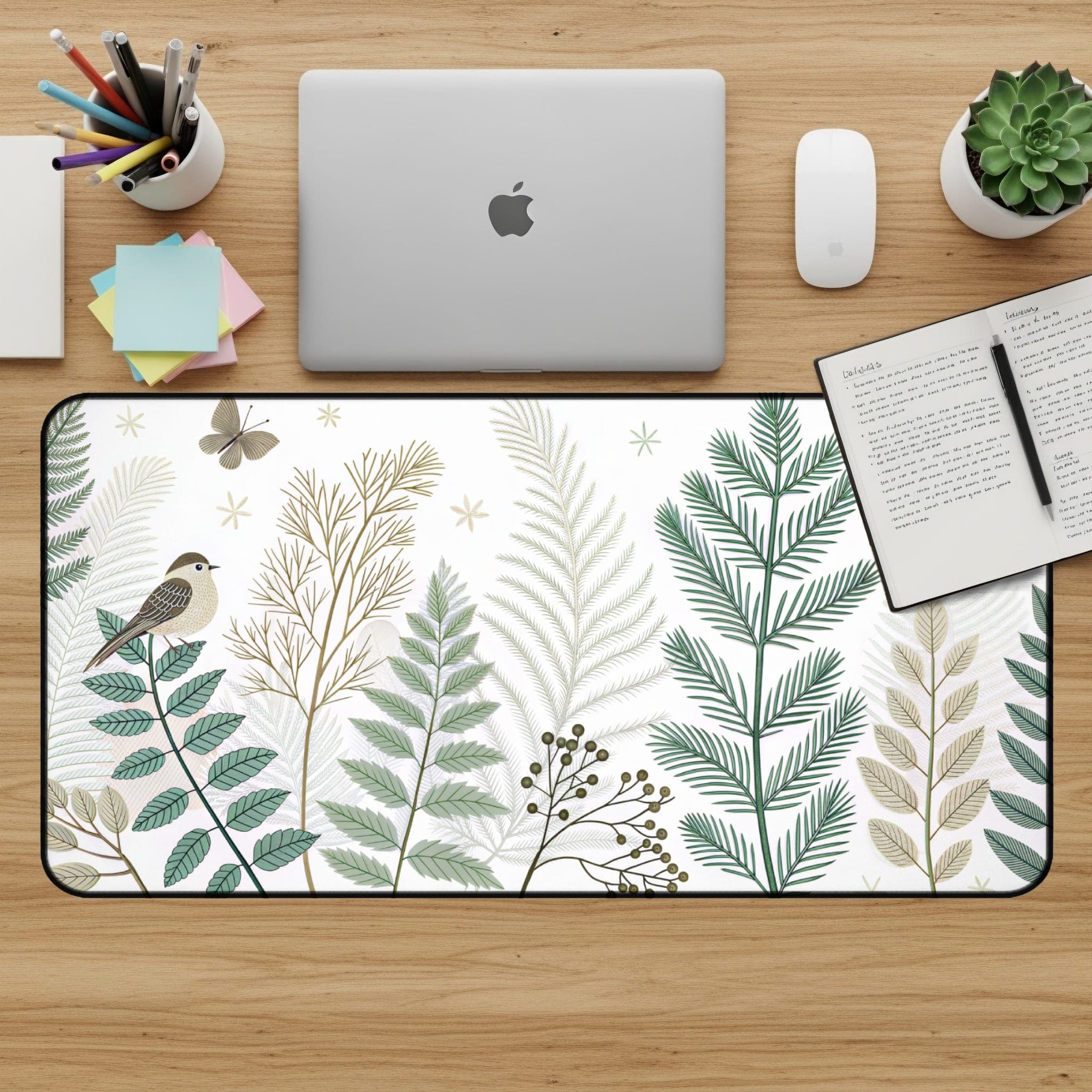 Vogel-Schreibtischunterlage, Botanisches Mauspad, Natur-Schreibtischunterlage, Schreibtisch-Accessoires, Farne, Floral, Vogel, Einzigartig, Modernes Schreibtisch-Dekor, Büro-Dekor