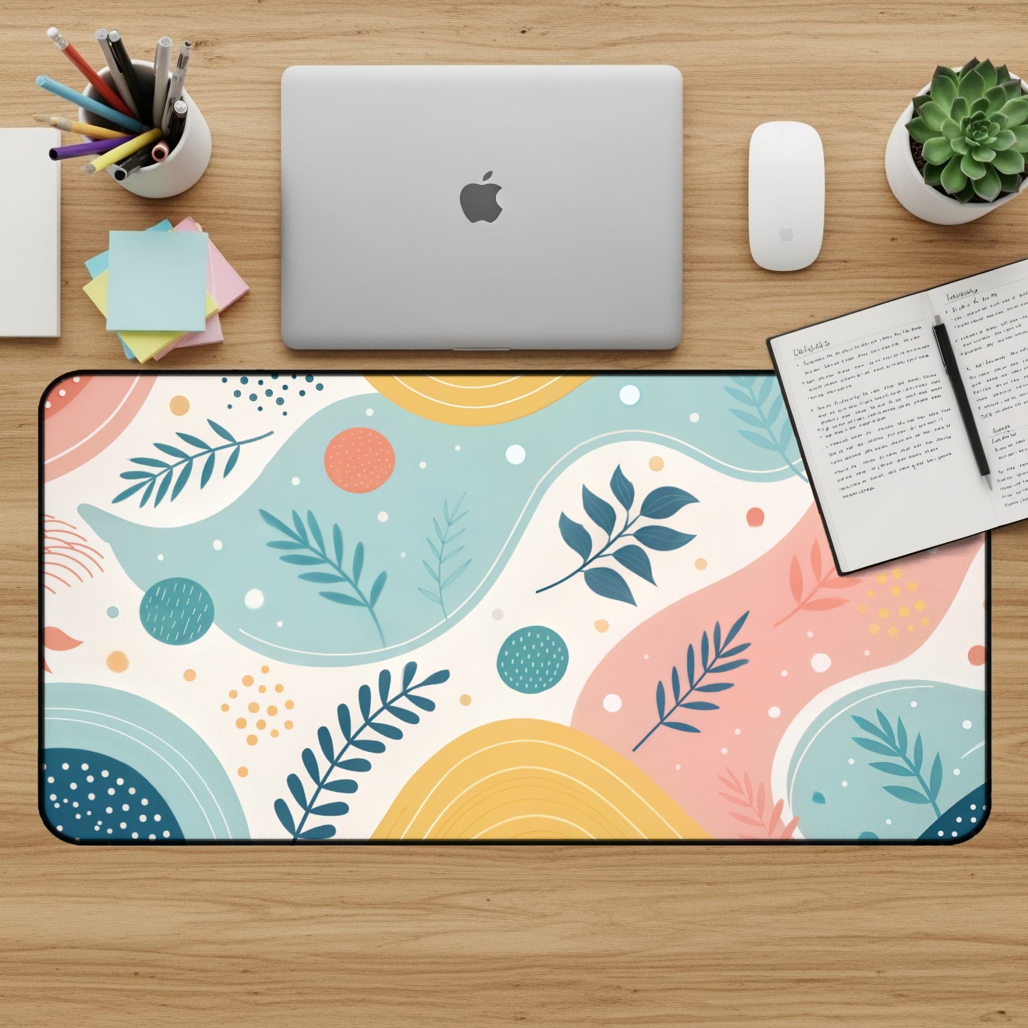 Abstrakte florale Schreibtischunterlage, stilvolles Desk Pad, botanisches Mauspad, großes Gaming Desk Mat, pastellfarbenes Schreibtisch-Zubehör, Computer-Unterlage, Büro-Deko