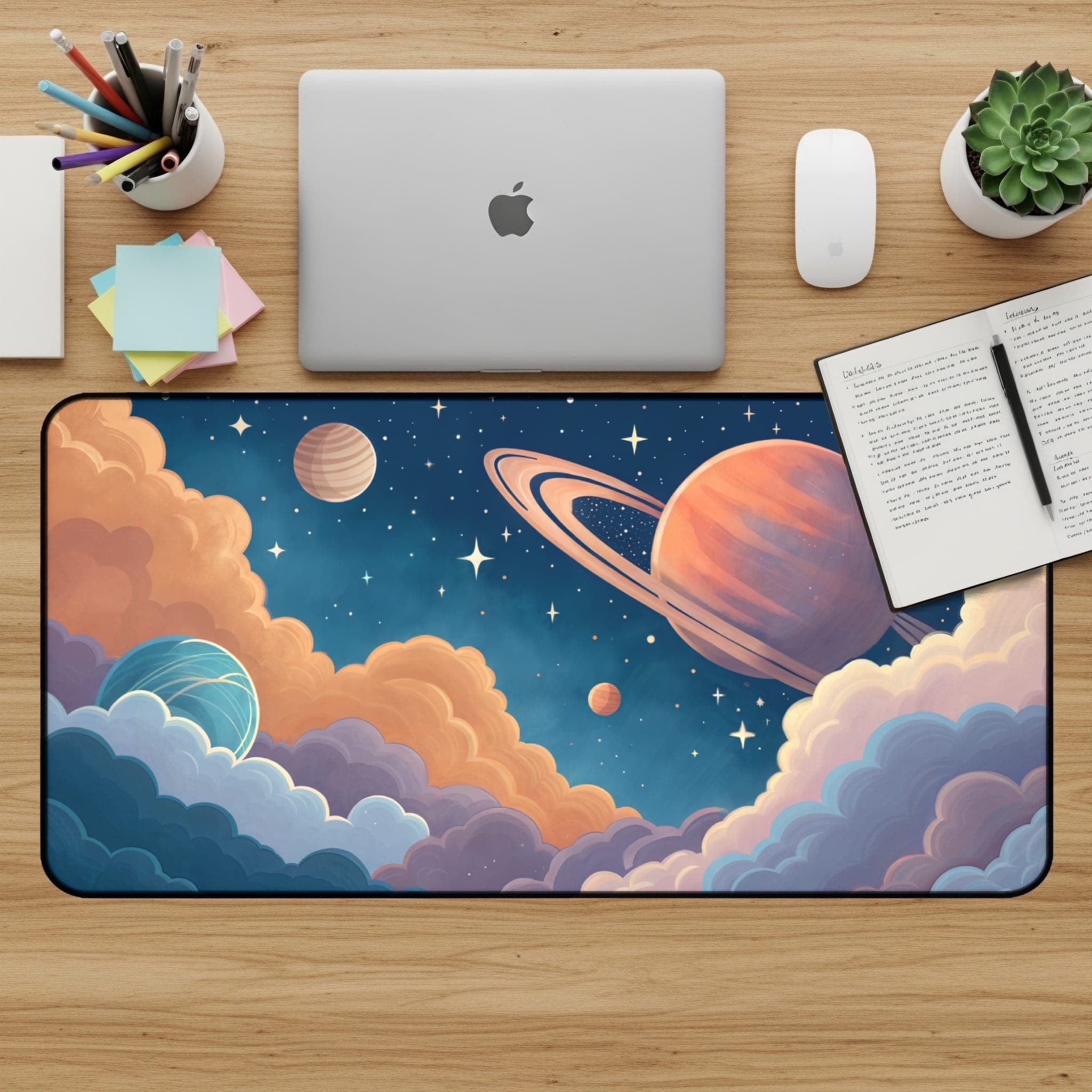 Planeten-Schreibtischunterlage, Weltraum-Mauspad, Ästhetisches Schreibtischzubehör, Galaxy Desk Pad, Himmlische Computer-Unterlage, Große Schreibtischunterlage, Saturn-Deko