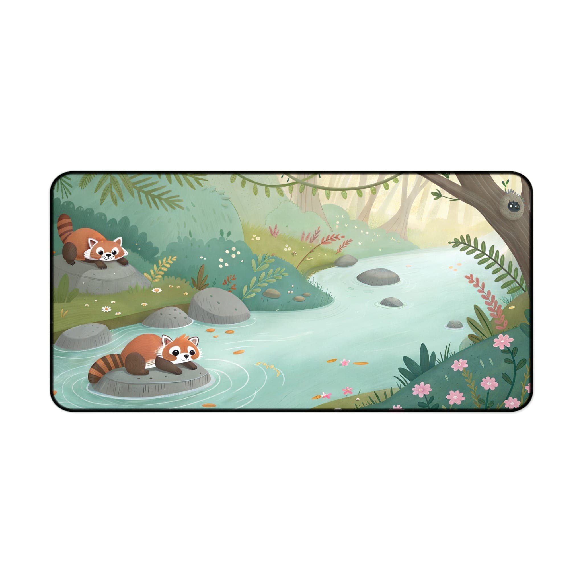 Roter Panda Schreibtischunterlage, Fluss-Mauspad, Süße Schreibtischunterlage, Wald-Schreibtischzubehör, Tier-Schreibtischunterlage, Gaming-Mauspad, Büro-Deko