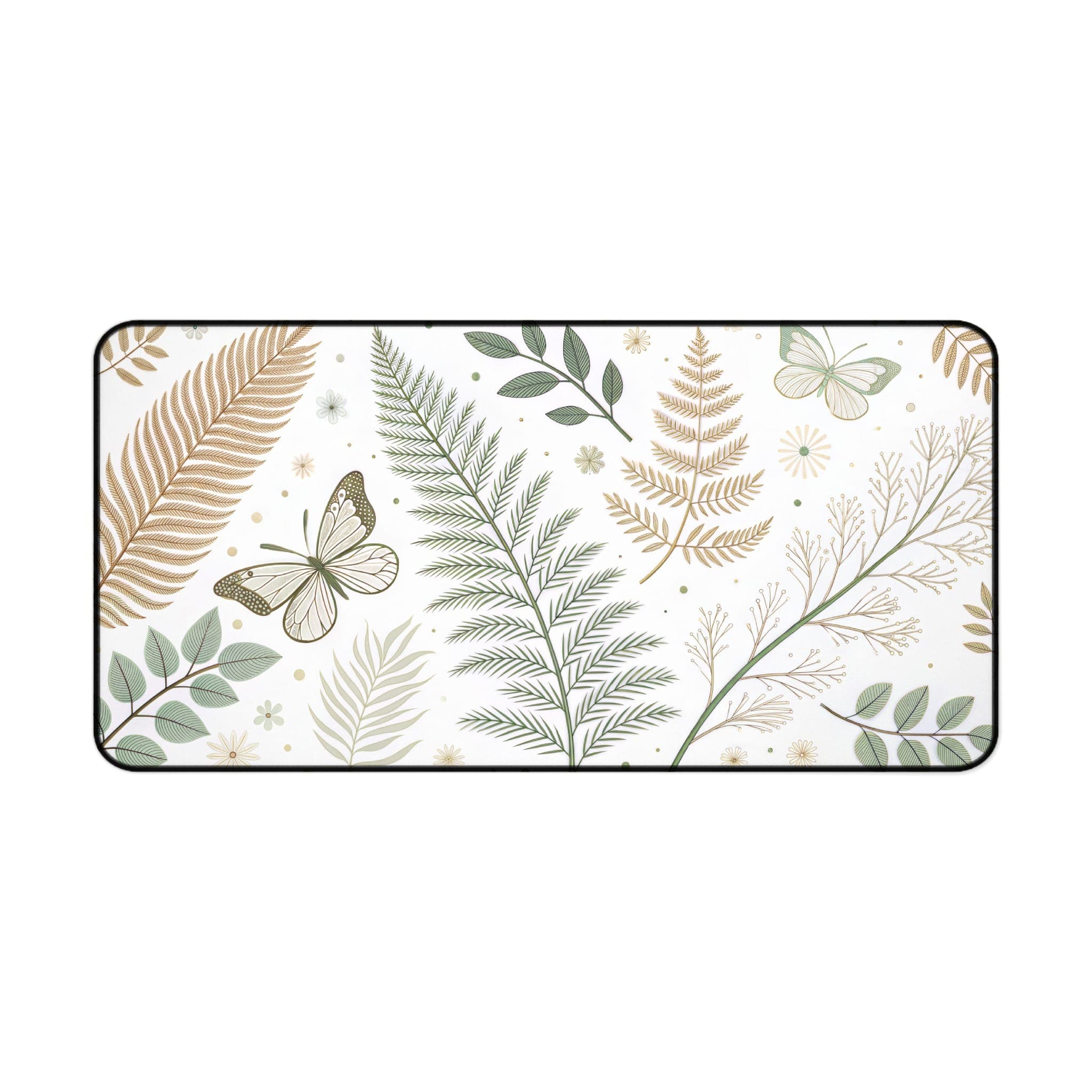 Botanische Schreibtischunterlage, Farn-Mauspad, Schmetterlings-Schreibtischunterlage, Natur-Schreibtisch-Accessoire, Florale Schreibtischunterlage, Stilvolle Büro-Deko, Großes Gaming-Mauspad