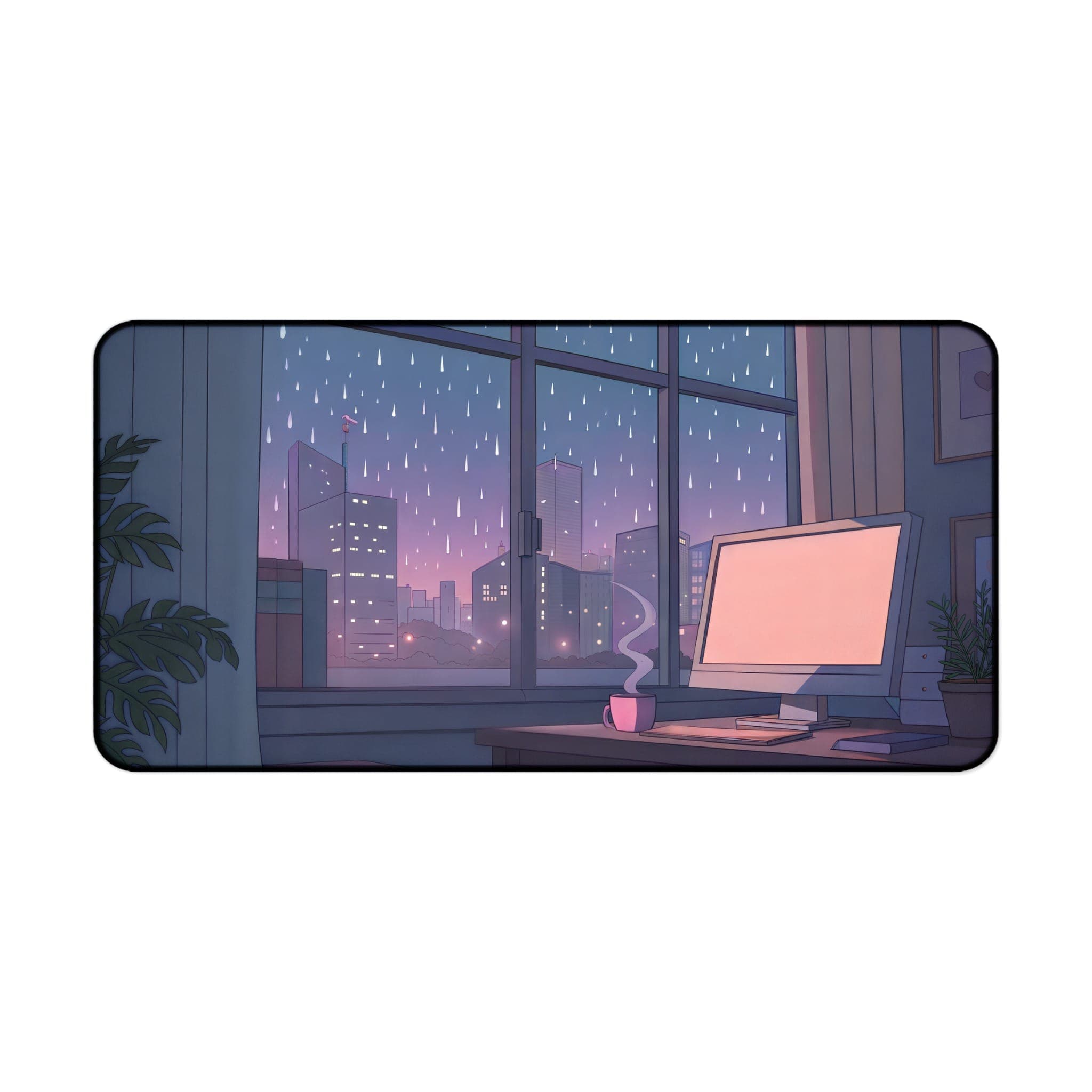 Rainy Day Desk Mat, Cityscape Mousepad, Lofi Desk Pad, Ästhetisches Schreibtisch-Zubehör, Gemütliche Computer-Matte, Kawaii Desk Mat für das Work-Setup