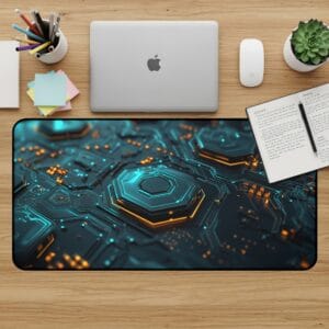 Tech Circuit Desk Mat, Futuristic Mouse Pad, Computer Desk Pad, Gaming Desk Accessories, Unique Office Decor, Extended Mousepad