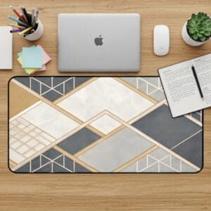Geometric Desk Mat, Modern Mouse Pad, Abstract Desk Pad, Gold Accent, Desk Accessories, Office Decor, Work From Home, Computer Mat
