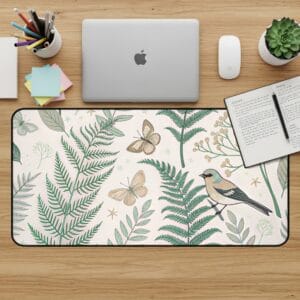 Bird Butterfly Desk Mat, Nature Mouse Pad, Botanical Desk Pad, Office Accessories, Computer Mat, Aesthetic Desk Decor, Large Desk Mat