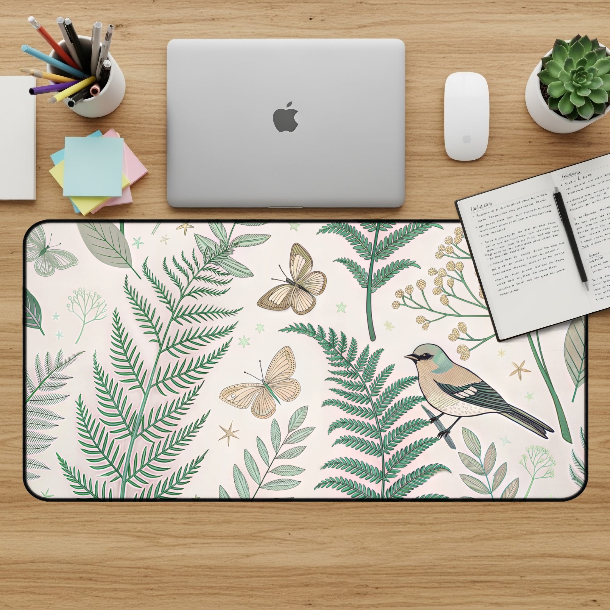 Bird Butterfly Desk Mat, Nature Mouse Pad, Botanical Desk Pad, Office Accessories, Computer Mat, Aesthetic Desk Decor, Large Desk Mat
