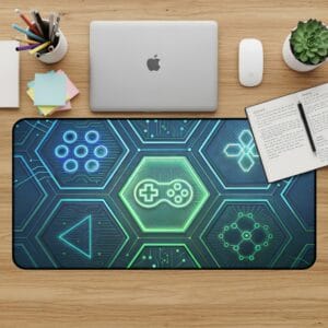Gaming Desk Mat, Neon Gamepad Mouse Pad, Gamer Desk Pad, Large Desk Mat, Computer Desk Mat, Gaming Accessories, Desk Accessories, Mousepad