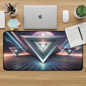 Synthwave Desk Mat, Retro Gaming Mouse Pad, Geometric Desk Pad, 80s Vaporwave Desk Accessories, Aesthetic Computer Mat, Neon Desk Decor