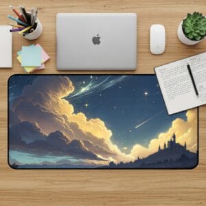 Night Sky Castle Desk Mat, Gaming Mouse Pad, Extended Desk Pad, Large Mousepad, Desk Accessories, Sky Cloud Star Desk Mat
