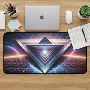 Retro Triangle Desk Mat, Aesthetic Mouse Pad, Synthwave Desk Pad, 80s Computer Mat, Gaming Desk Mat, Cool Desk Accessories