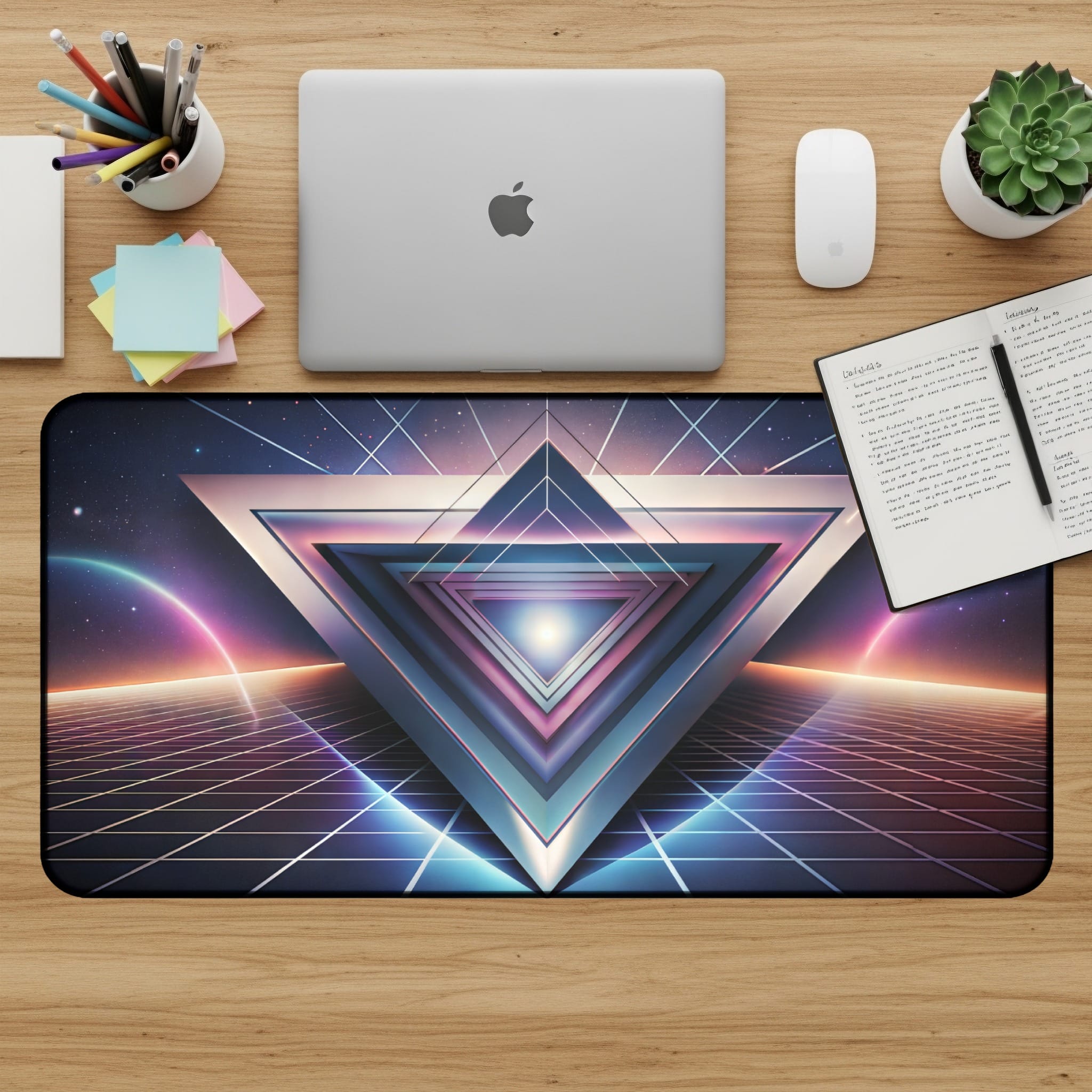 Retro Triangle Desk Mat, Aesthetic Mouse Pad, Synthwave Desk Pad, 80s Computer Mat, Gaming Desk Mat, Cool Desk Accessories