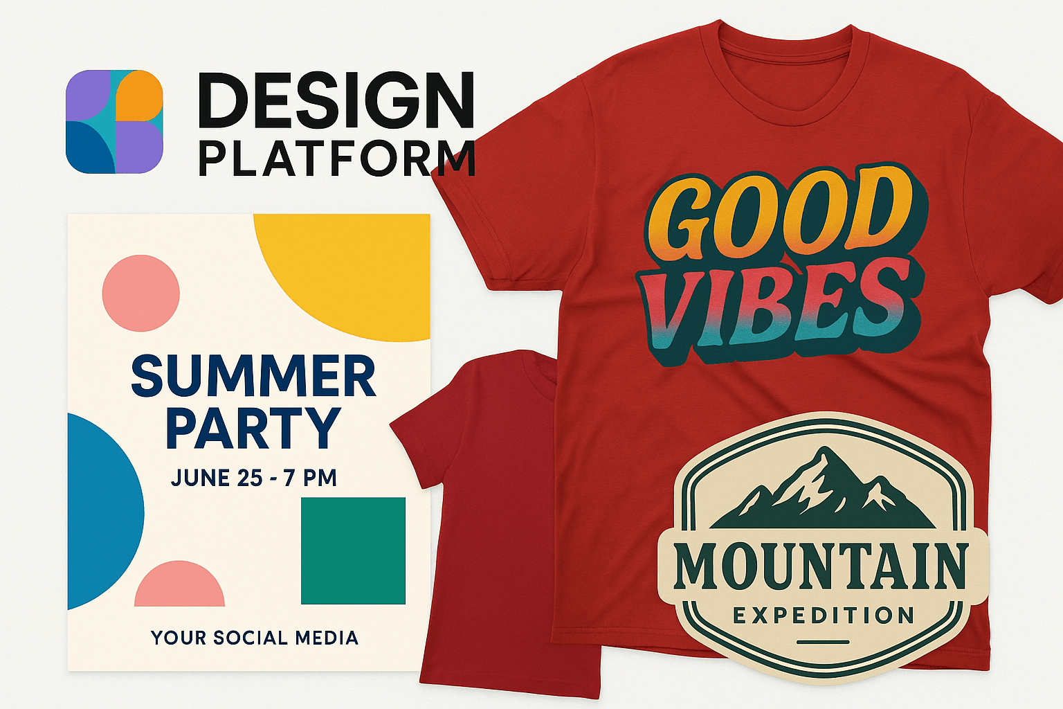 Various designs created with Kittl including logos, t-shirts, and posters